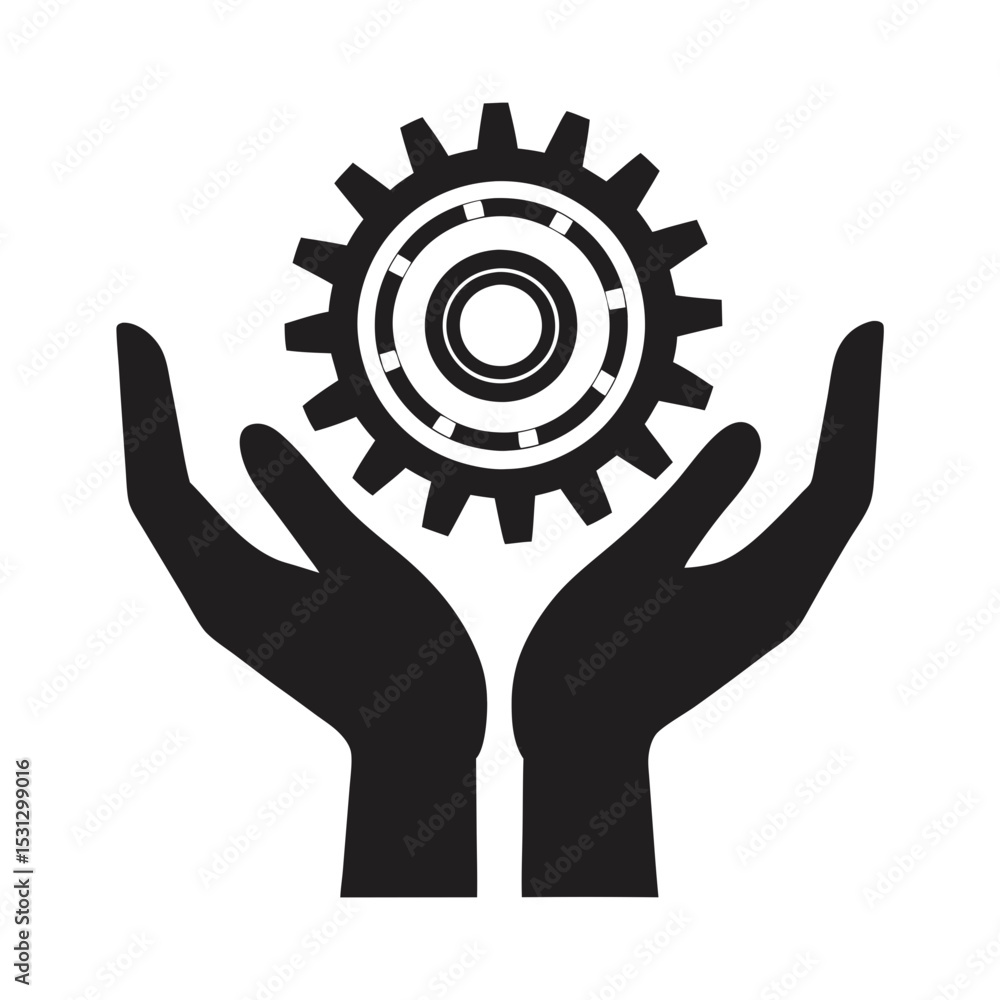 hands with cog wheel or gear icon vector silhouette hands with cog wheel or gear icon vector silhouette