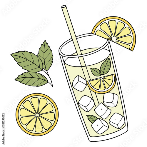 Refreshing Iced Lemonade A Vector Illustration of a Glass Filled with Iced Lemon Drink, Perfect for Summer