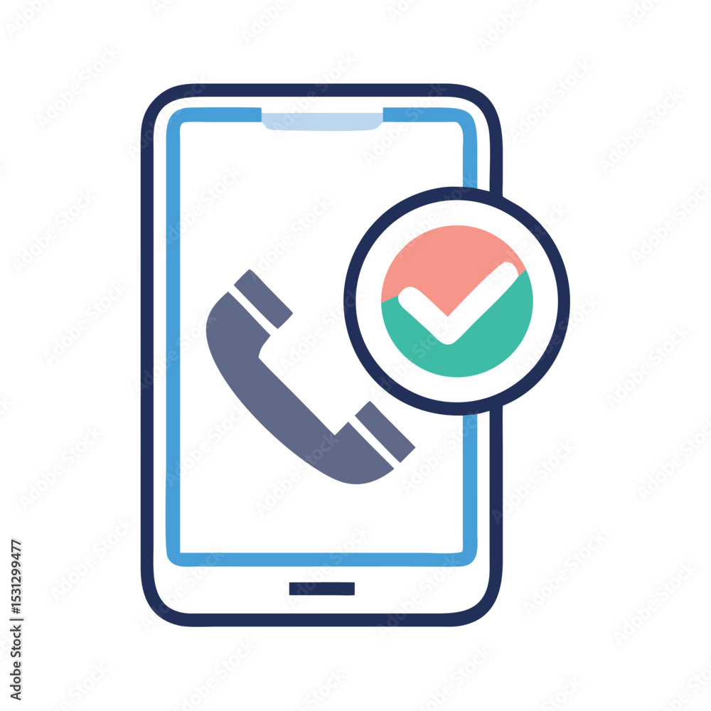 Smartphone with phone icon and check mark in minimalistic style Smartphone with phone icon and check mark in minimalistic style