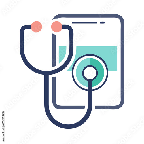 Stethoscope on smartphone screen with medical interface concept  