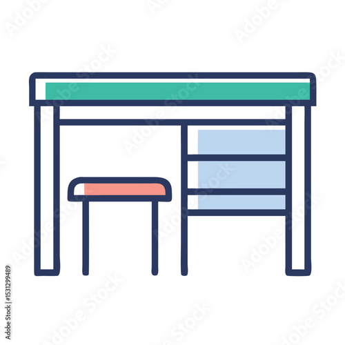 Desk with drawer and stool in minimalist design style  