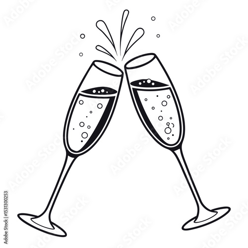 Elegant Vector Illustration of Two Champagne Flutes Toasting Perfect for Celebration Designs, Invitations, and Festive Occasions