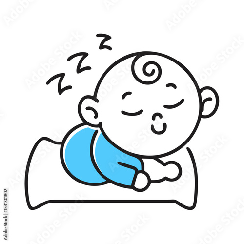 Vector icons Set of  Adorable Baby Boy Sleeping Soundly on Pillow Cartoon Illustration. Vector Illustrations