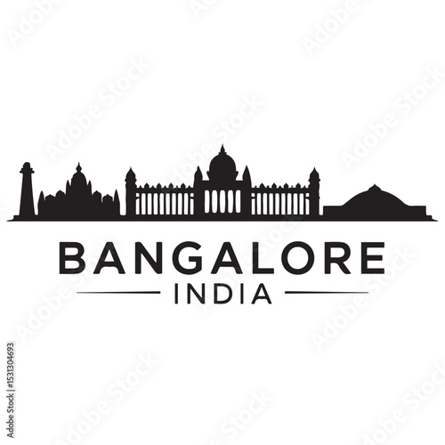 Bangalore skyline horizontal banner. Bangalore, India. Vector template for your design. Vector black silhouette. with white background