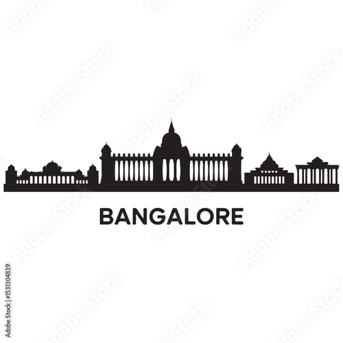 Bangalore skyline horizontal banner. Bangalore, India. Vector template for your design. Vector black silhouette. with white background