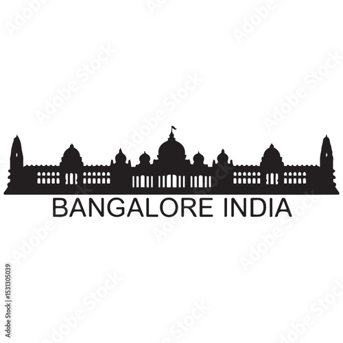 Bangalore skyline horizontal banner. Bangalore, India. Vector template for your design. Vector black silhouette. with white background