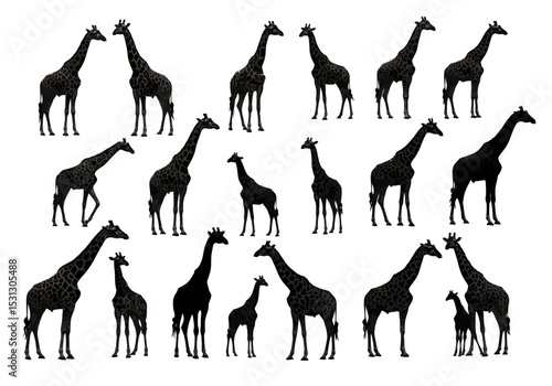 Giraffe Silhouettes An Elegant Group of Wildlife Animals with Unique Patterns In The Wild Nature Landscape Art