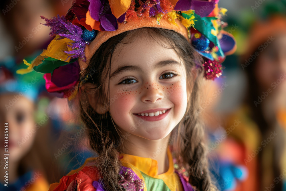 A young girl wearing a colorful headdress dances joyfully among blooming wildflowers in a sunlit meadow. A young girl wearing a colorful headdress dances joyfully among blooming wildflowers in a sunlit meadow.