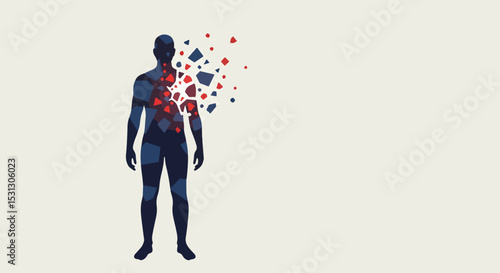 Abstract illustration of a human figure with geometric shapes representing internal anatomy