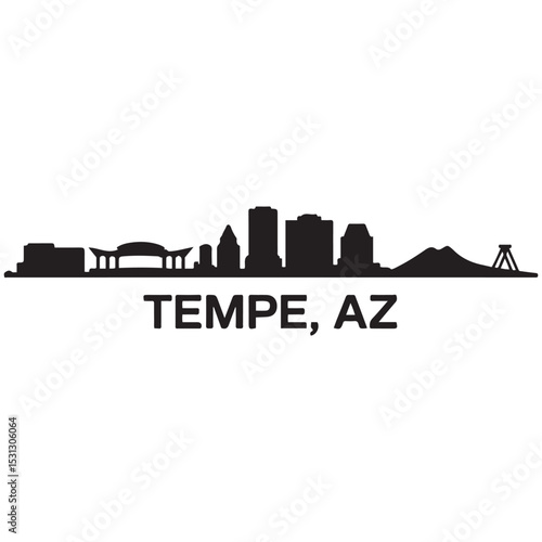 Tempe, AZ skyline horizontal banner. Tempe, AZ city. Vector template for your design. Vector black silhouette. with white background