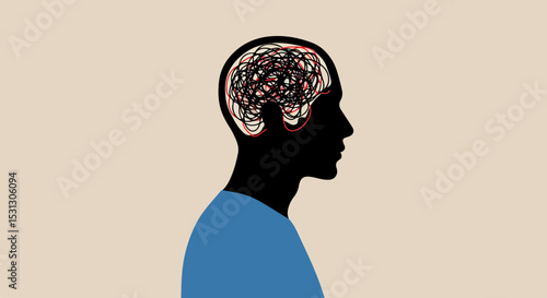 Minimalist silhouette of a person's head with neural network illustration