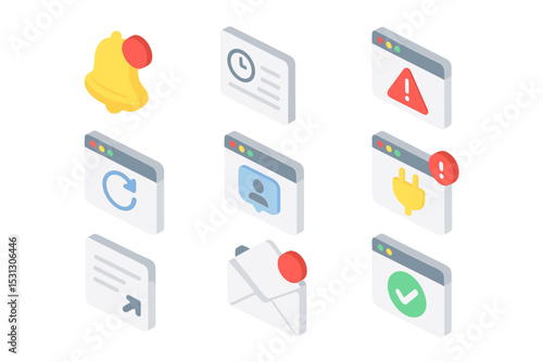Notification icons grid with alerts and updates