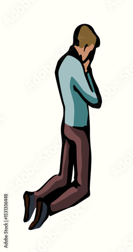 Vector drawing. Praying young man