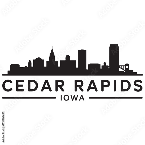 Cedar Rapids skyline horizontal banner. Cedar Rapids, Iowa. Vector template for your design. Vector black silhouette. with white background