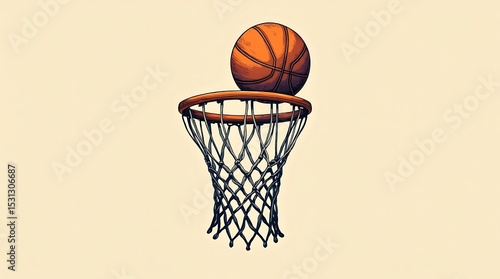 Vintage basketball illustration with hand-drawn sketch lines and retro muted color palette
