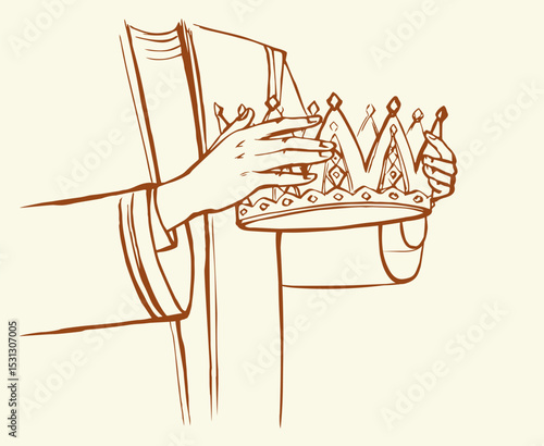 Vector drawing. Hands holds a crown