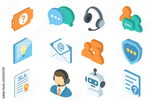 Isometric icon set for customer support and communication tools