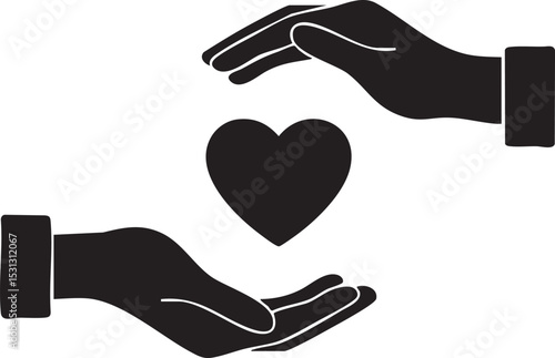 Vector art of two hands gently cradling a heart, isolated on white background, a vector graphic symbolizing care and protection