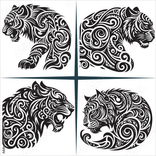 Wallpaper Mural Tribal Tiger Silhouette Vector,tiger head silhouette vector,collection of tiger head logo design vector illustration, tiger head silhouette art, tiger head logo bundle tiger head set, Torontodigital.ca