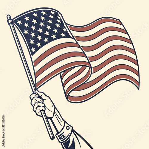hand holding american flag vintage poster style