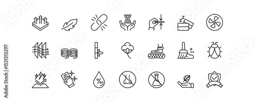 This icon set presents 21 essential mattress features in editable stroke style, perfect for infographics, e-commerce platforms, and bedding-related product presentations.