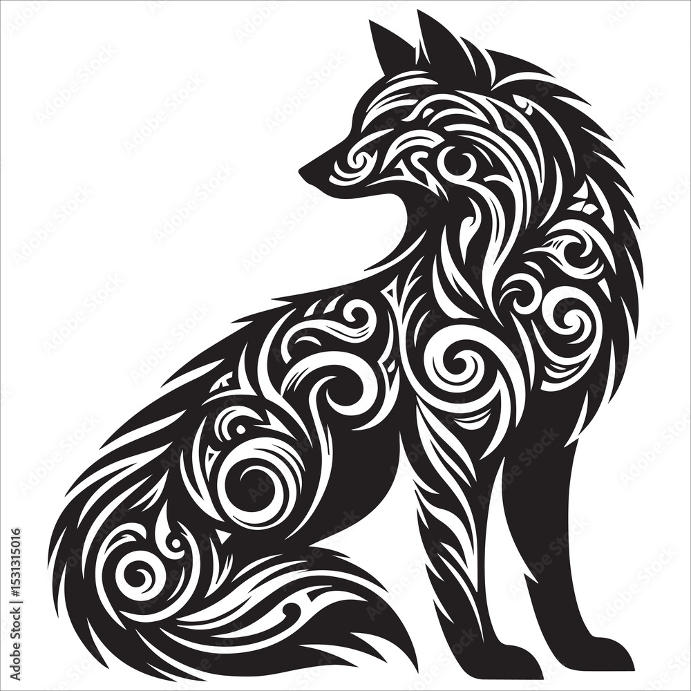 Tribal Wolf Silhouette Vector,A tired wolf howling while sitting lazily vector animal silhouette,Isolated fenrir wolf mythological symbol with snarling pose and tribal patterns Tribal Wolf Silhouette Vector,A tired wolf howling while sitting lazily vector animal silhouette,Isolated fenrir wolf mythological symbol with snarling pose and tribal patterns