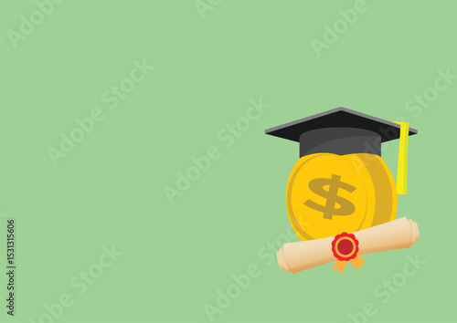 Money and graduation cap. education budget and university tuition fee.