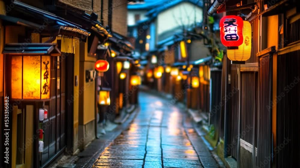 Rainy evening alleyway in a Japanese town Rainy evening alleyway in a Japanese town