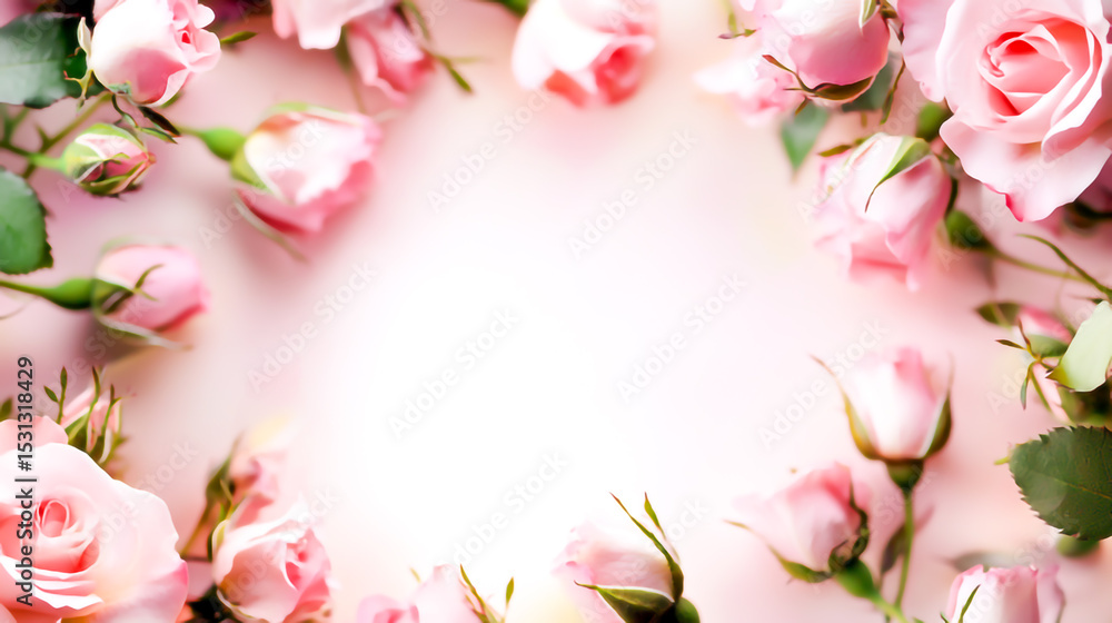 Delicate pink roses surround a blank space, Delicate pink roses surround a blank space,