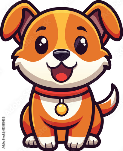 Adorable cartoon puppy dog sitting with collar