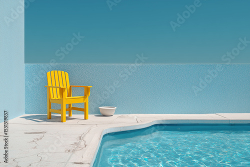 Minimalist Poolside Scene with Yellow Chair