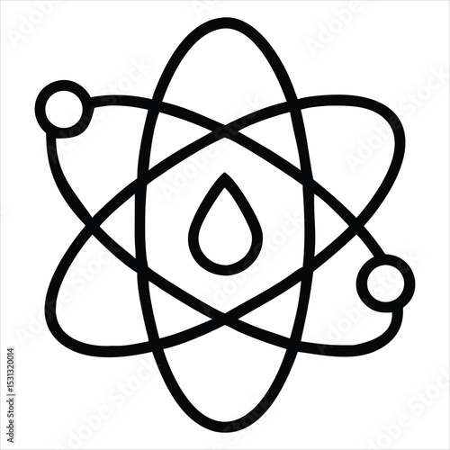 Atom icon with water drop center isolated on white background