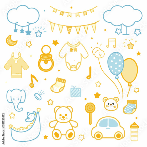 Cute Baby Items Vector – Colorful Pastel Cartoon Essentials for Newborns