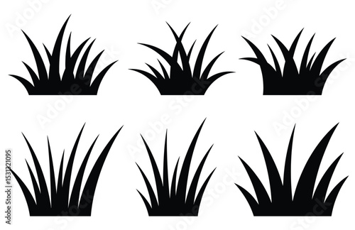 "Black Grass Silhouette Icon Set – Minimal Vector Design Collection"

