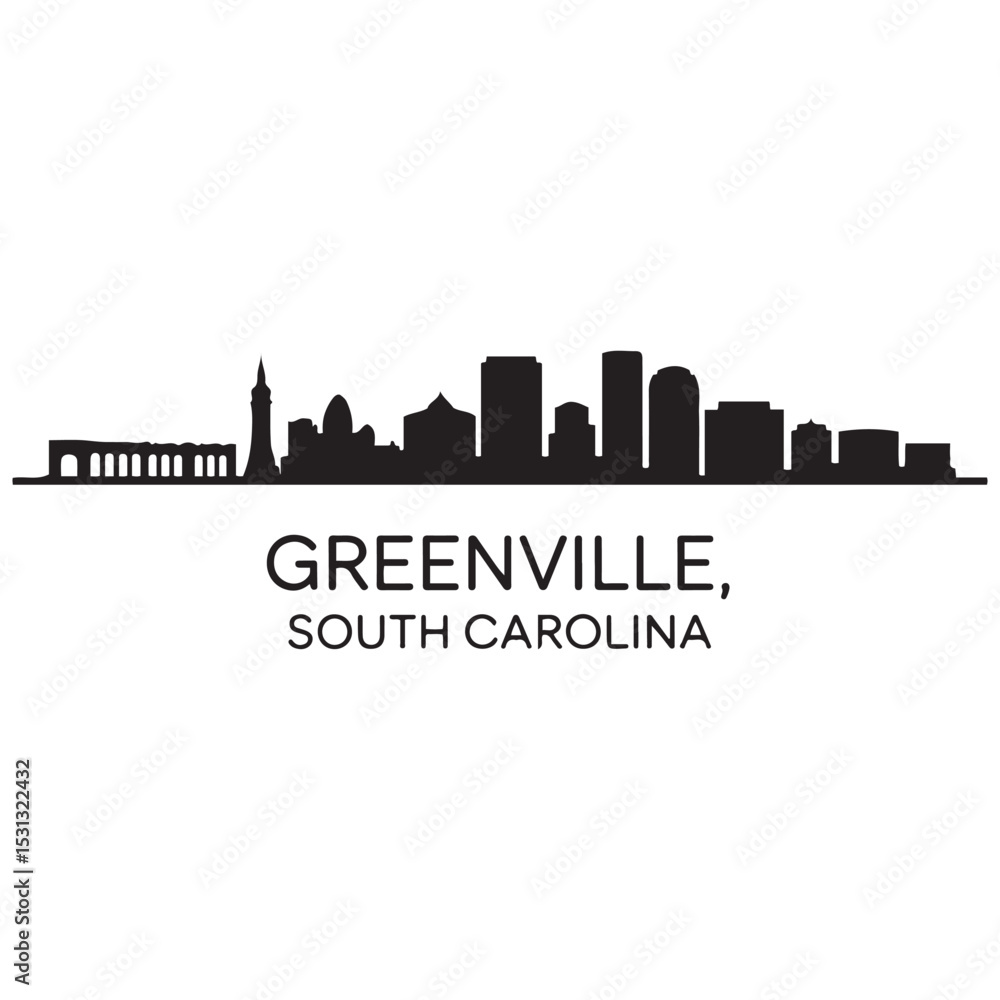 Naklejka premium Greenville skyline horizontal banner. Greenville, South Carolina. Vector template for your design. Vector black silhouette. with white background