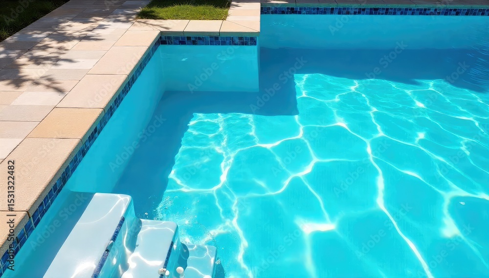 Obraz premium A refreshing blue swimming pool on a sunny summer day, perfect for relaxation and escape from the heat Crystal clear water shimmers under the sunlight, inviting a cool dip , swimming, summer