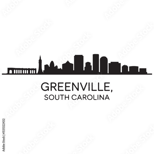 Greenville skyline horizontal banner. Greenville, South Carolina. Vector template for your design. Vector black silhouette. with white background