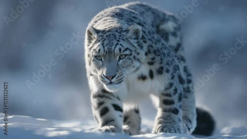 Wallpaper Mural Snow leopard walking through snowy mountain terrain
 Torontodigital.ca
