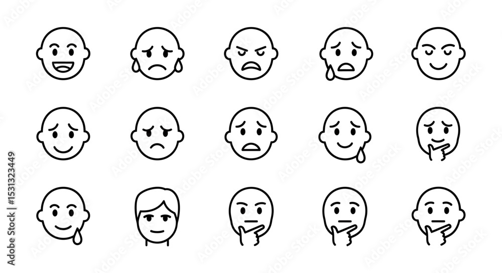 Vector icons Set of Collection of Diverse Human Emotions in Simple Line Art. Vector Illustrations Vector icons Set of Collection of Diverse Human Emotions in Simple Line Art. Vector Illustrations