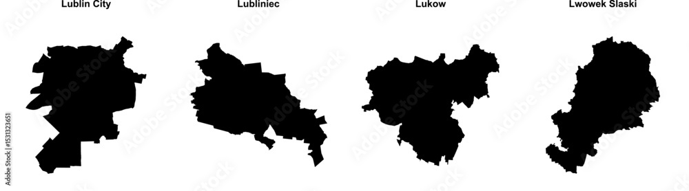 Lublin City, Lubliniec, Lukow, Lwowek Slaski outline maps Lublin City, Lubliniec, Lukow, Lwowek Slaski outline maps
