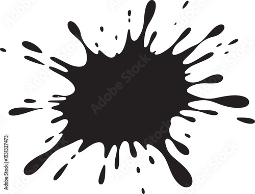 black ink brushed spalsh splatter silhouette, black ink splashes paint brush stroke vector art, black ink painting splash stroke on white background