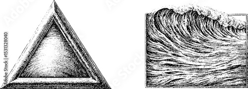 Geometric triangle and fluid wave patterns for artistic design and decoration
