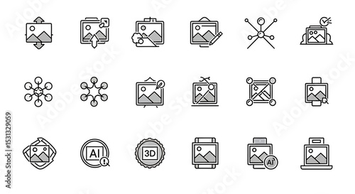 Vector icons Set of  Collection of Modern Image Editing and Sharing Icons. Vector Illustrations