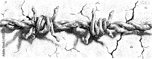 Cracked concrete texture with barbed wire for graphic design and urban art