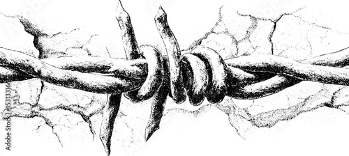 Vintage barbed wire and cracked concrete texture illustration for rustic design
