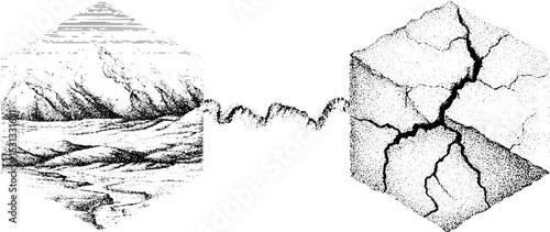 Cracked earth hexagon and tectonic shift concept for environmental design