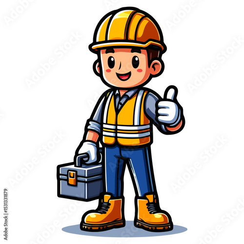Smiling Construction Worker Cartoon Illustration