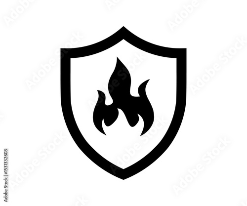 Fire shield protection icon sign. Shield with fire sign, protection vector design and illustration. 

