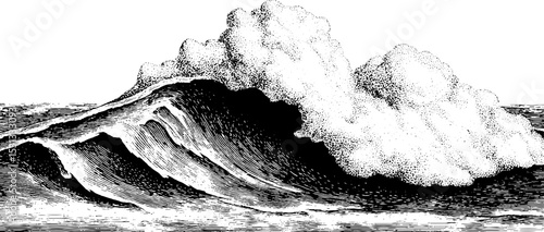 Ocean wave fragment with stippled foam illustration for nautical designs