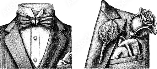 Gatsby inspired tuxedo and silk bow tie design for formal attire and events